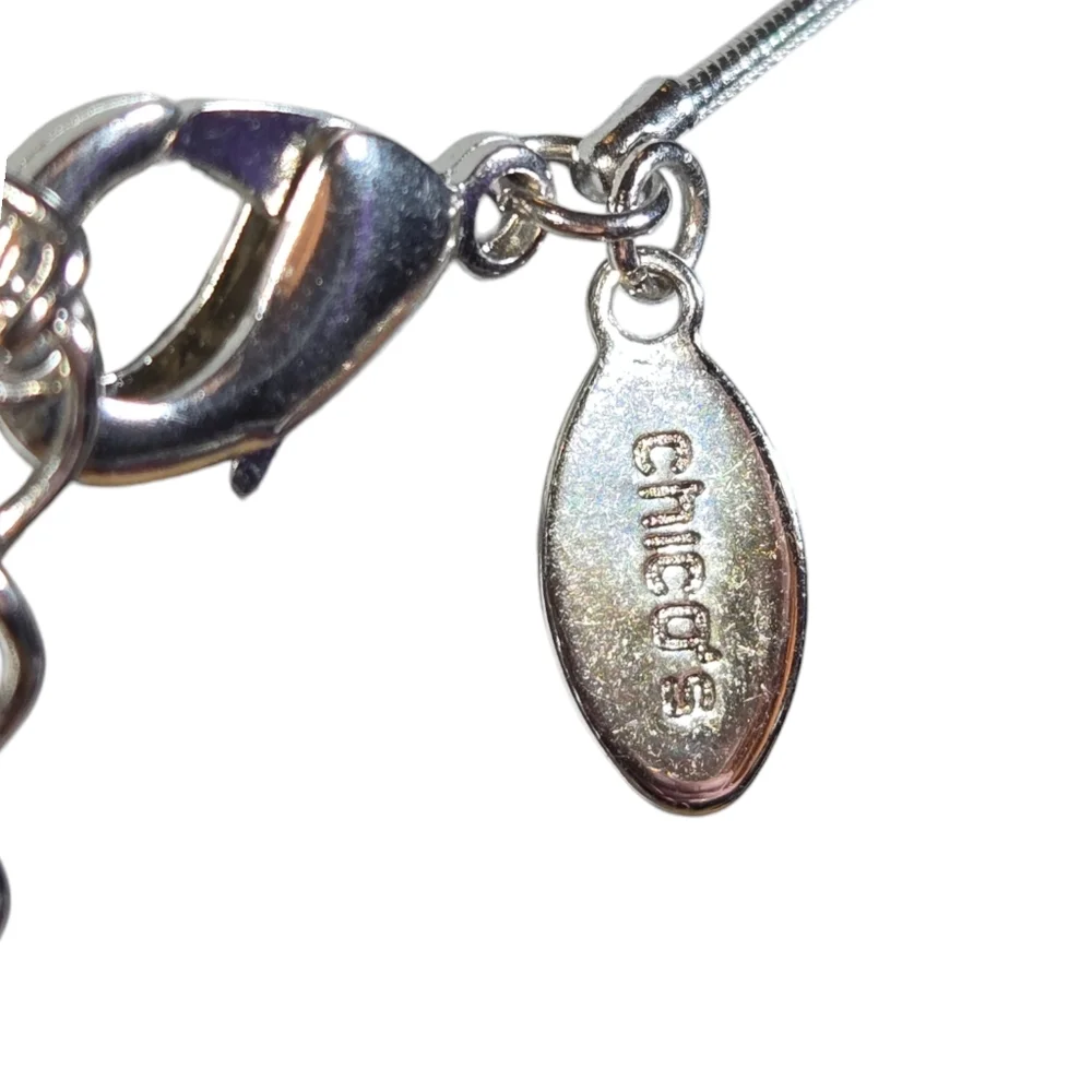 Chico's Faux Freshwater Pearl Silver Tone Snake Chain Adjustable Lariat Necklace